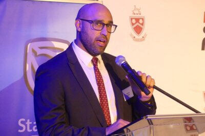Kearsney College Director of Sport, Waylon Murray, addresses the guests at the launch of the 2024 Kearsney Easter Rugby Festival.