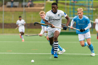 SACS's Litha Kraai on the charge for his side during their clash against Grey High School on 20 April 2024. Kraai scored a hattrick to lead his side to a 5-2 win. Photo: Ray Chaplin Photography
