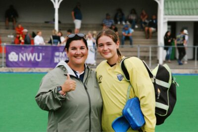 Eunice goalkeer coach, Christelle Erasmus alongside first team goalkeeper, Kaitlyn Going. Photo: Monique de Gouveia