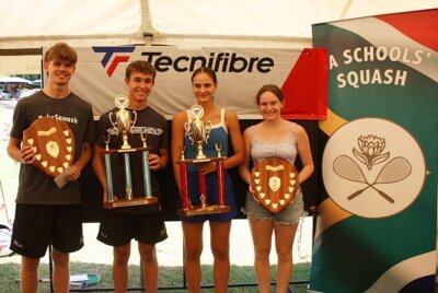 Luhann Groenewald, holding the Bloemfontein Junior Open boys' u19 trophy, is the number one seed in the age group at the SA Schools Closed Squash Championships.