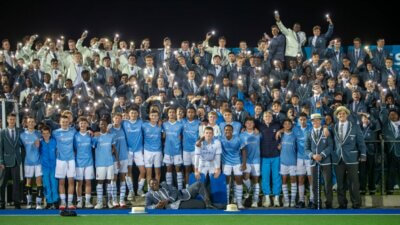The Grey High first team with their supporters after their commanding 7-1 win over Pearson High School on 17 May 2024. Photo: Grant Howard