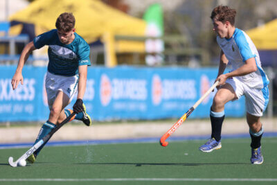 The Garsfontein boys hockey team in action against Bishops Diocesan College in the 2024 Hibbert Shield in Gqeberha. Garsfontein defeated Bishops 1-0 to reach the semi-finals of the tournament. Photo: Karl Seebach