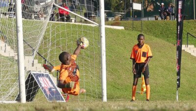 Pinetown's goalkeeper pulled off this spectacular save in their penalty shootout against Paul Roos, but the Western Cape side stopped two Pinetown shots and they won the Shield.