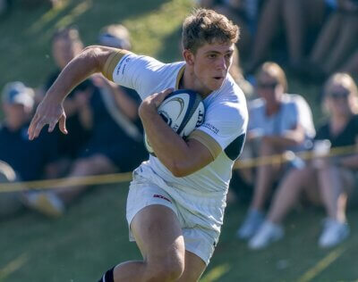 St Charles' scrumhalf Matthew Fick created a superb try, which gave St Charles the halftime lead at Hilton College. Photo: Justin Waldman Sports Photography