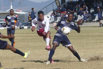 Kearsney came close to scoring with this shot, which passed just wide of the goalkeeper's left-hand post, but their match against St Charles ended goalless.