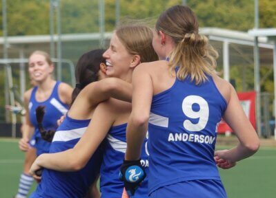 Jamie da Silva is congratulated after scoring her first of two goals in the final.