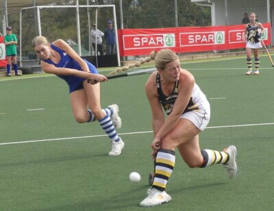 St Mary's DSG captain Georgia Pollock smashes a shot towards the St John's DSG goal in the SPAR KZN Schools Hockey Challenge Grand Final title-decider.