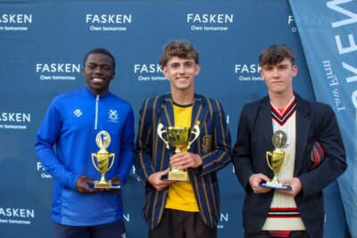The Bowler of the Festival, Dakalo Leketa (St Andrew's School); the Player of the Festival, Jason Rowles (St David's Marist Inanda); and the Batsman of the Festival, Llewelyn Sutherland (Maritzburg College). Photo: St David's Marist Inanda on Facebook.