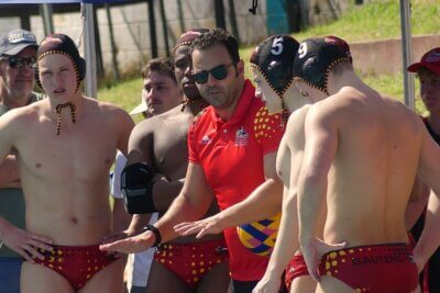 With the game almost won, Central Gauteng A coach Jom-Marc De Carvalho called time out and implored his players to stay calm. They delivered for their coach. Photo: Brad Morgan.