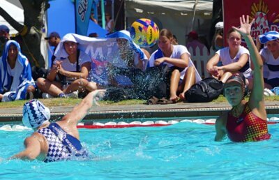 Western Province's Sofia Walker lets fly with a shot while Amy Smith defends it for Central Gauteng A. Photo: Brad Morgan.