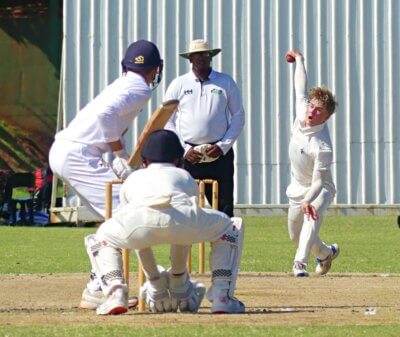 Hilton's bowlers, including leg-spinner David Hill, delivered a tidy performance. They didn't have sufficient runs to defend, however. Photo: Brad Morgan.
