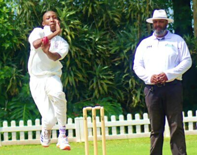 Blessed with a silky-smooth bowling action, Litha Gonya is a dangerman for Kearsney College. Photo: Brad Morgan. 