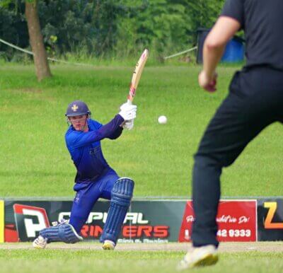 Northwood opener David de Bruyn hits out in the Knights' successful run chase against Hilton College in the final of the Schools SA20 at the Pietermaritzburg Oval. Photo: Brad Morgan.