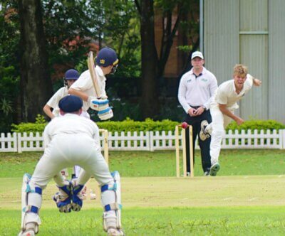 Christian Visage, with 2/6 in four overs, helped St Alban;s get on top of Uplands on the AH Smith Oval. Photo: Brad Morgan.