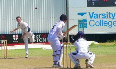 Tristan Delvin bowled beautifully for Westville and counteracted the damage done by Shiraz Perumal for Clifton. Photo: Brad Morgan.