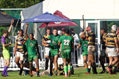 The joy of victory! Rustenburg celebrates a hared-fought come-from-behind victory over Durbanville. Photo: Brad Morgan.