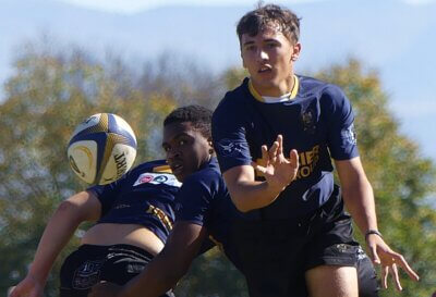 It took an hour before scrumhalf Jaydon Roberts and his DHS teammates were able to take the lead against Hilton College. Photo: Brad Morgan.