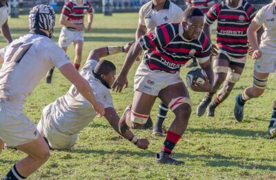 Cyril Cherayi was a star performer for Maritzburg College, setting up one try and scoring the other in College's narrow win over Hilton College. Photo: Justin Waldman Sports Photography on Facebook.