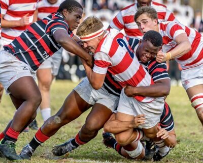 Max Oliva is brought to ground during Maritzburg College's 31-25 win over Michaelhouse on Meadows. Photo: Martin Ashworth Sports Photography.