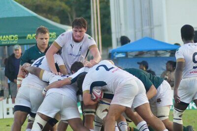 St Charles lock Josh Harris was a standout performer for the home team, and hooker Dresden Coetzee, no. 2, benefitted and scored two tries. Photo: Brad Morgan.
